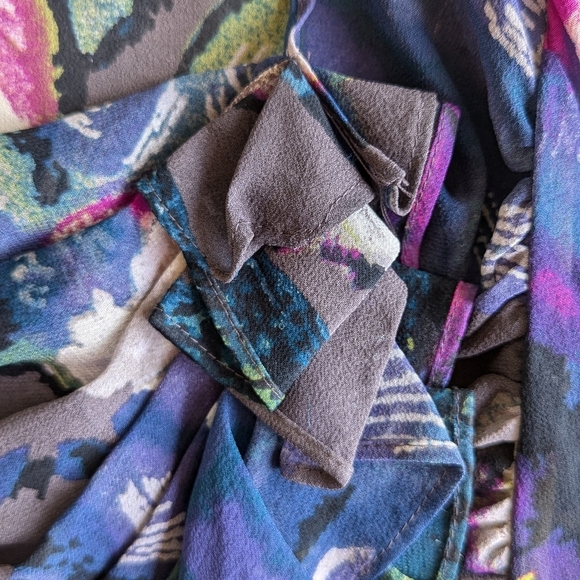 TED BAKER‎ Silk Watercolor Floral Ruched Blouse Sz 2 XS - Picture 5 of 15